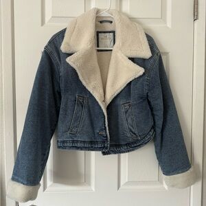 Denim Bomber Jacket with Sherpa